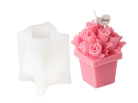 Molde silicona maceta cuadrada con flores